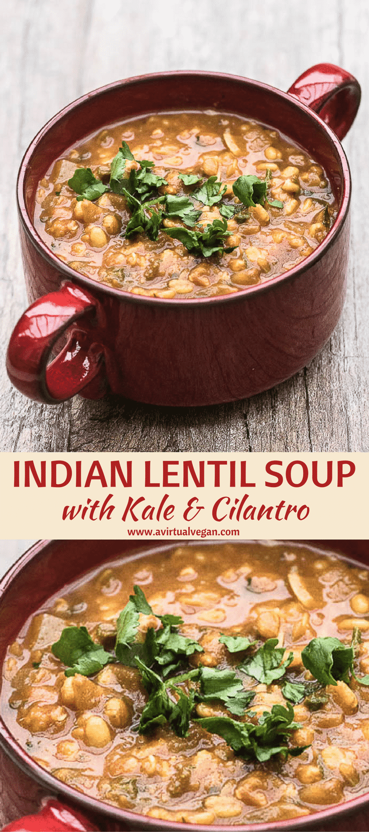 Super cozy, easy to prepare, Indian Lentil Soup with Kale & Cilantro. Packed with nutrition & perfectly spiced for maximum flavour! #soup #lentils #vegan #vegetarian