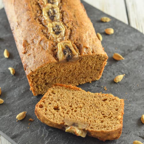 a loaf of banana bread with a slice cut off the end