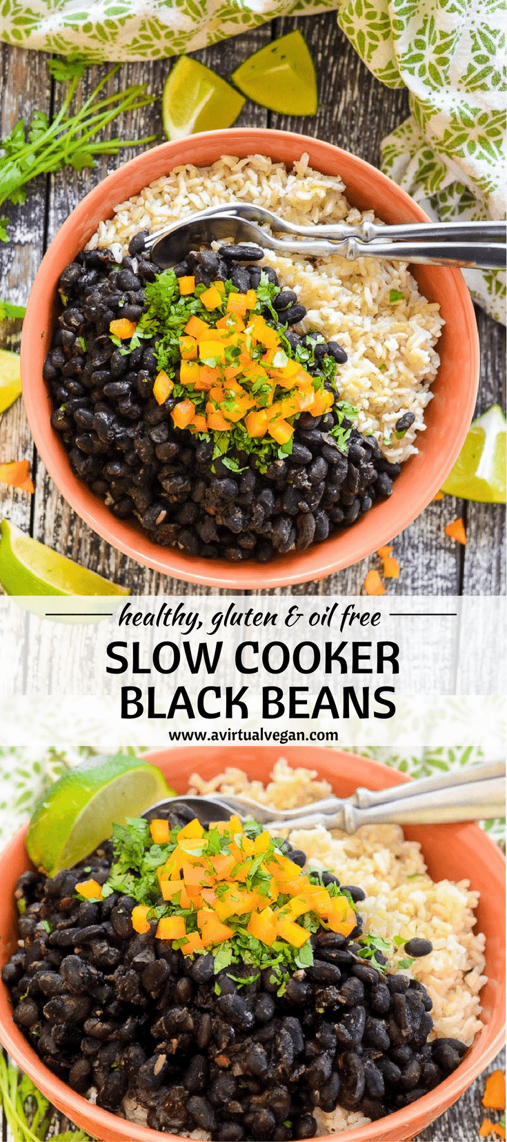 Slow Cooker Black Beans. Hearty, budget friendly, comfort food at it's best! Cook on the stove top or in a slow cooker for a really easy & tasty meal. #blackbeans #slowcooker #crockpot #beans
