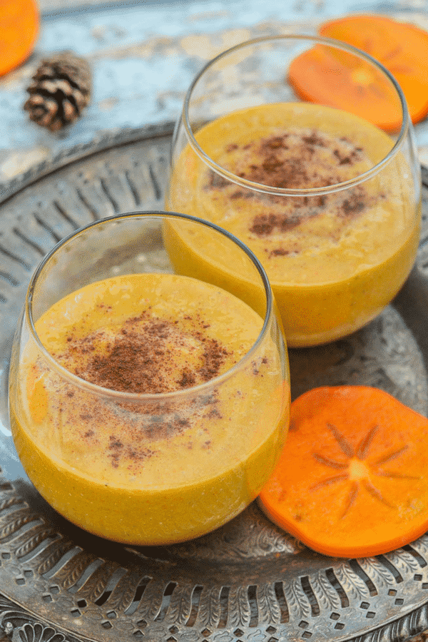 This Persimmon Cinnamon Smoothie is quick & easy to make, naturally gluten-free & full of warming cinnamon & delicious sweet flavours. #persimmon #smoothie #vegan