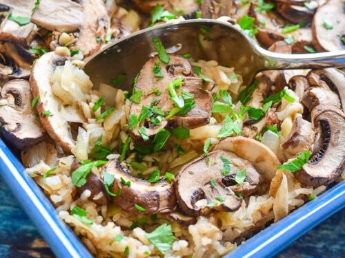 Oven Baked Garlic Mushroom Rice