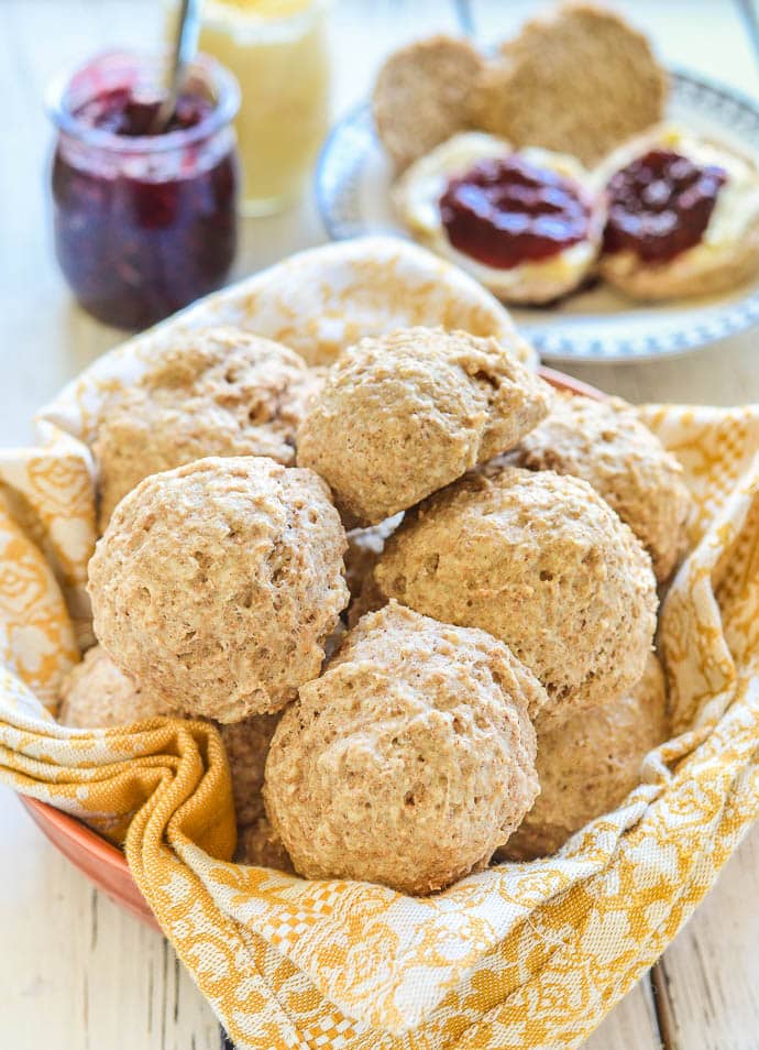 Healthy Vegan Biscuits with Almonds piled up in a bowl