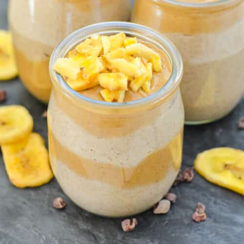 a jar of caramel chia seed pudding