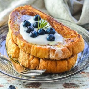 a stack of vegan french toast