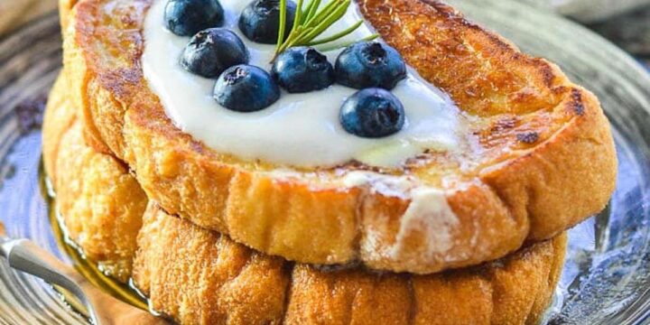 a stack of vegan french toast
