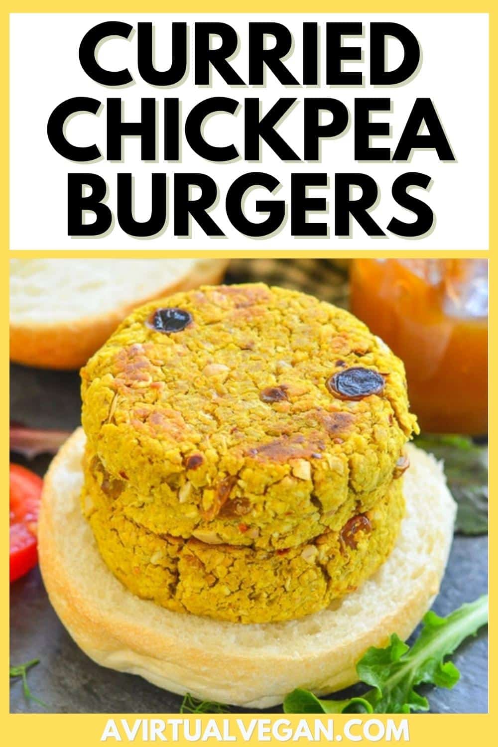 Curried Chickpea Burgers - oven baked & oil free - A Virtual Vegan