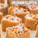 The easiest, 4 ingredient, fool-proof, rich, sweet, melt-in-your-mouth Salted Maple Pecan Vegan Fudge. Punctuated with crunchy pecan pieces and a smattering of sea salt crystals, it's like salty, sweet perfection!   
