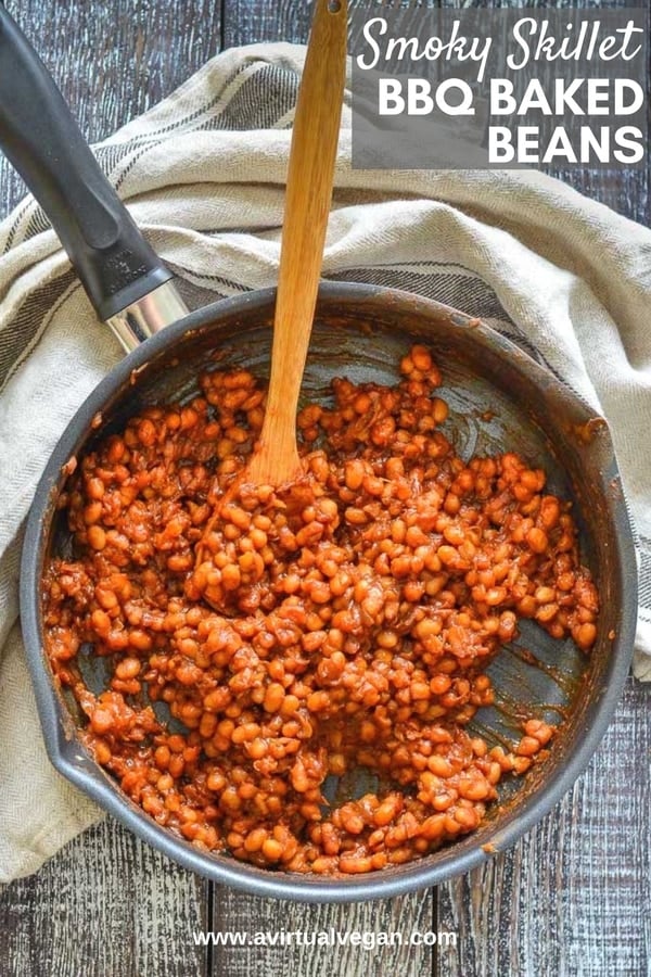 Homemade Smoky Skillet BBQ Baked Beans! These beans are sweet, smoky, sticky food for the soul and they are surprisingly easy to make! #bakedbeans #bbqbakedbeans #bbq #vegan #vegetarian
