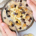 Overnight Oats Chunky Monkey Style! We're talking banana, nuts, chocolate, creamy oatmeal & no cooking! Perfect for quick, healthy breakfasts on the go! 