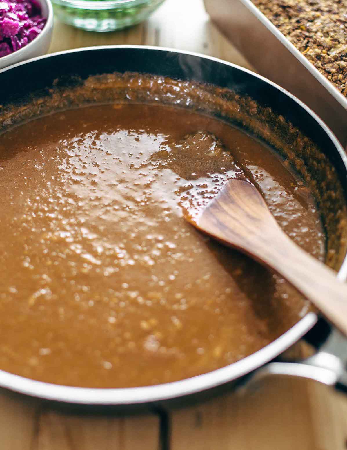 vegan gravy in a pan