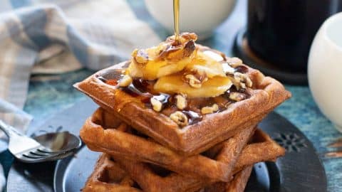 Toasty, golden, crunchy Banana Waffles are in your breakfasting future and they couldn't be simpler to make because you can whip the batter up in your blender!