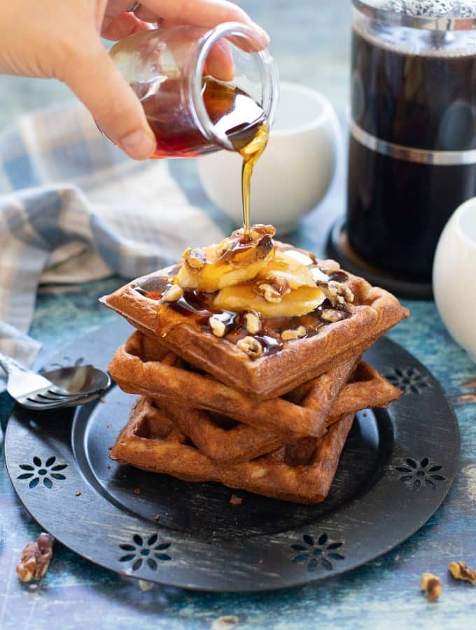 Toasty, golden, crunchy Banana Waffles are in your breakfasting future and they couldn't be simpler to make because you can whip the batter up in your blender!