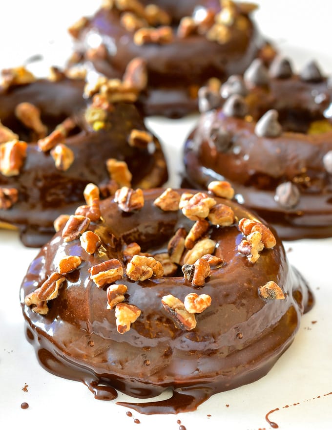 Chocolate Pumpkin Donuts with a sprinkle of nuts