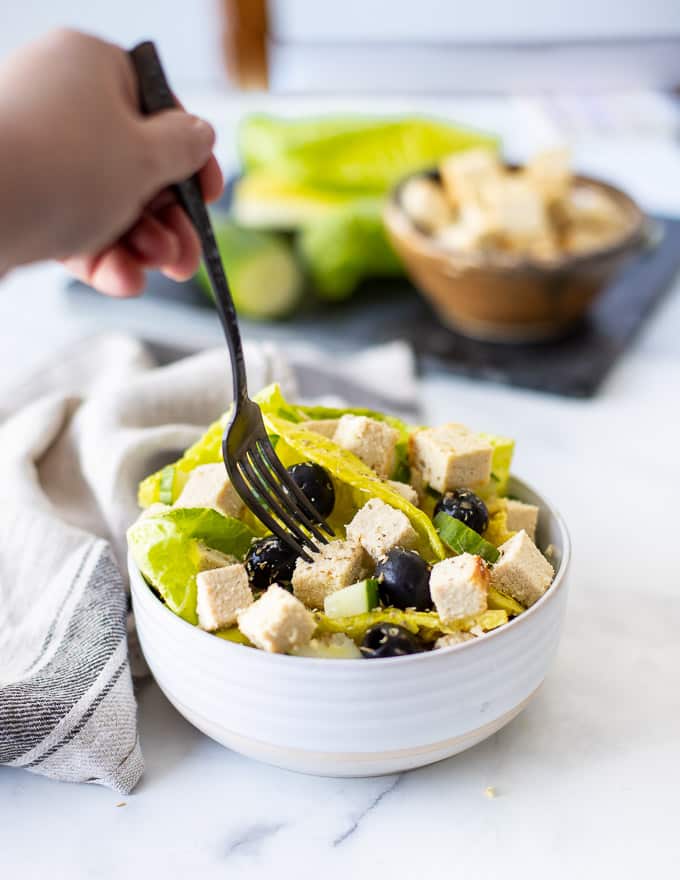 vegan feta cheese topping a salad