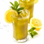 a glass of matcha lemonade