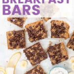 Sweet, soft and hearty Healthy Breakfast Bars made with wholesome ingredients plus a spattering of chocolate chips … Because CHOCOLATE …. But you can easily just use more nuts or seeds instead if you prefer. Perfect for grab and go breakfasts or for stuffing into lunch-boxes!