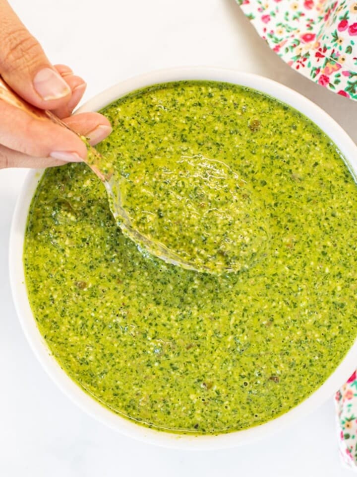 green sauce in a bowl