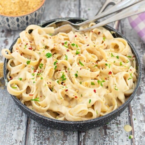 a pan of creamy alfredo