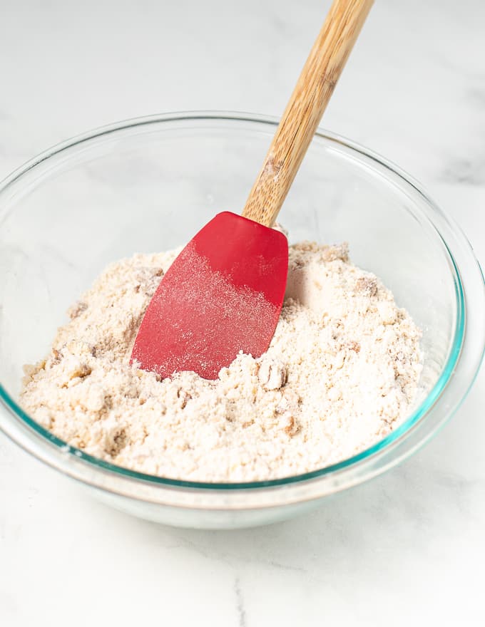the dry ingredients for vegan banana scones in a bowl