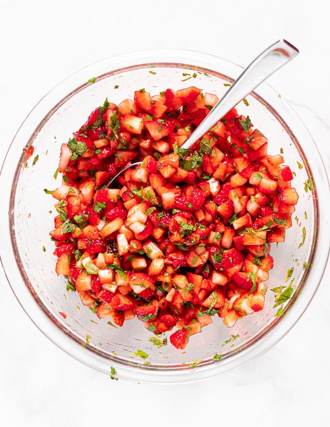 dessert strawberry salsa in a bowl