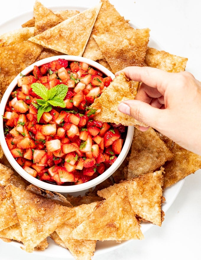 strawberry salsa with cinnamon chips