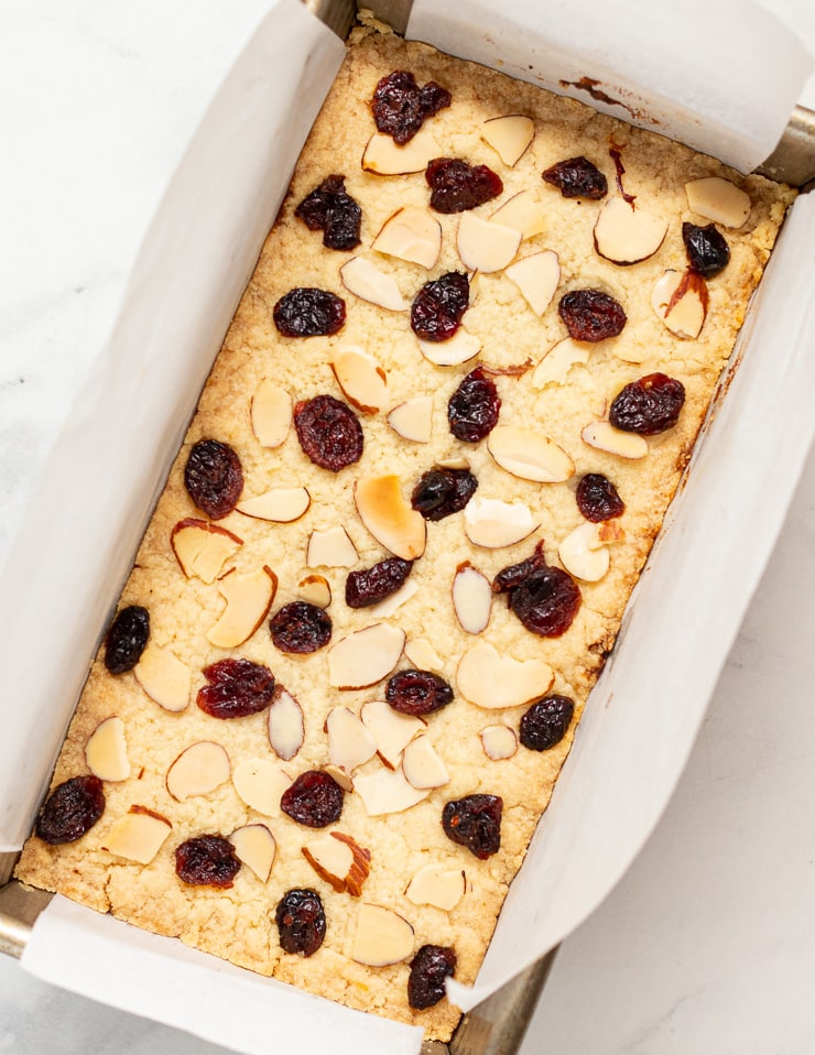 Christmas shortbread in a loaf pan