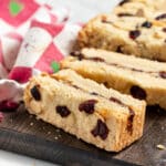 sliced Christmas shortbread on a cutting board