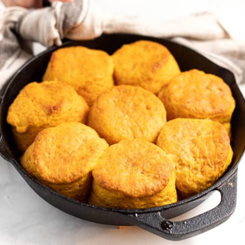 vegan sweet potato biscuits in a skillet