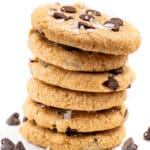 a stack of almond flour chocolate chip cookies