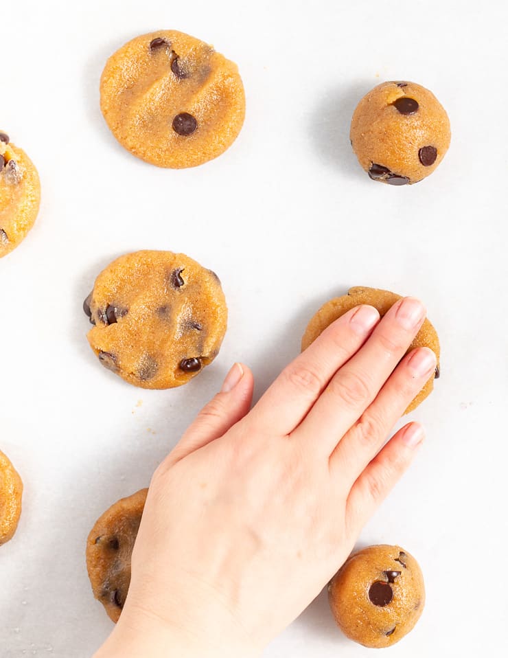 gluten-free cookie dough made with almond flour rolled into balls