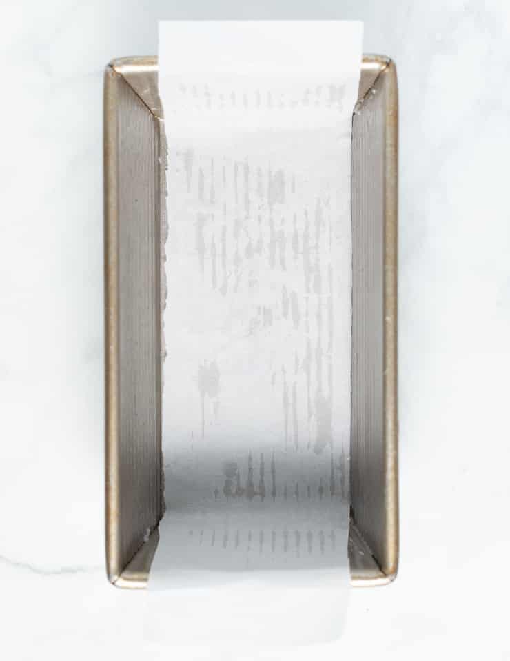 a parchment paper lined loaf pan