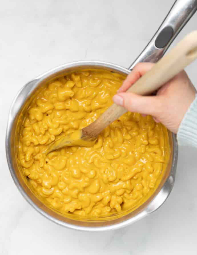 saucy macaroni in a pan
