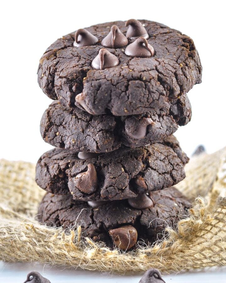a stack of 4 chickpea chocolate chip cookies