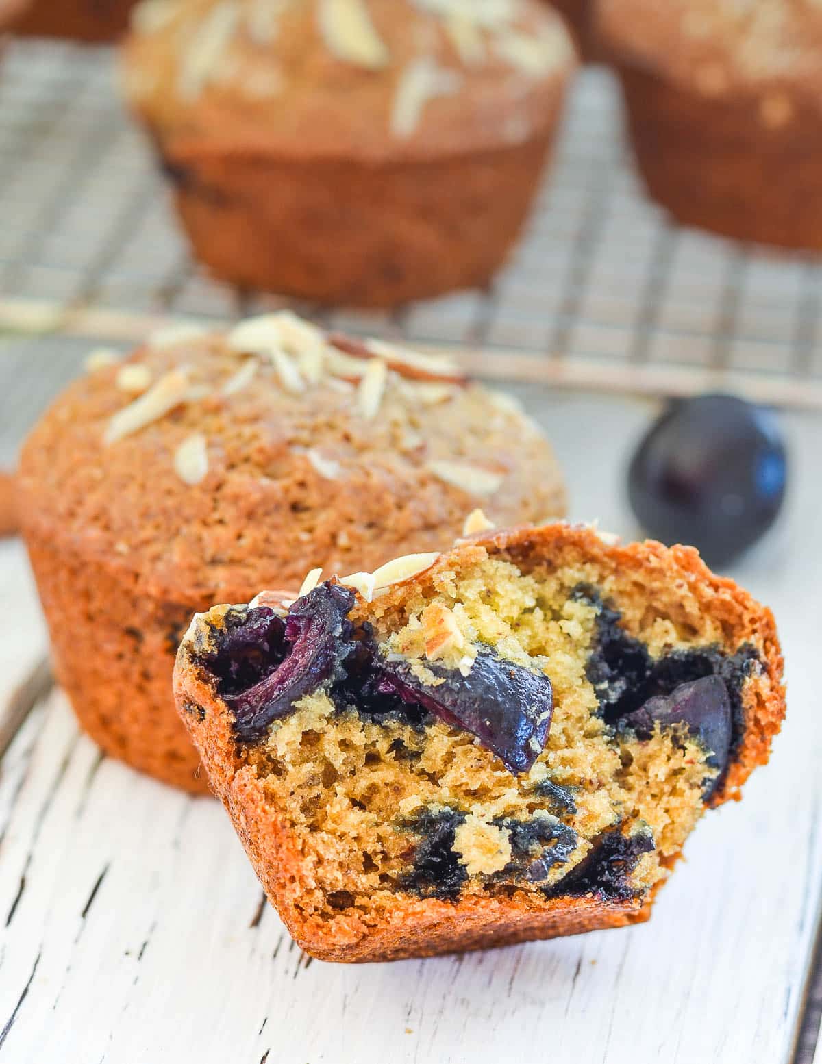 the inside of a cherry almond muffins