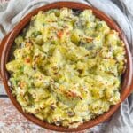 bubble and squeak in a terracotta dish