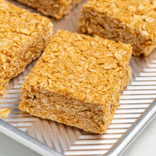 one piece of no bake oatmeal peanut butter bar