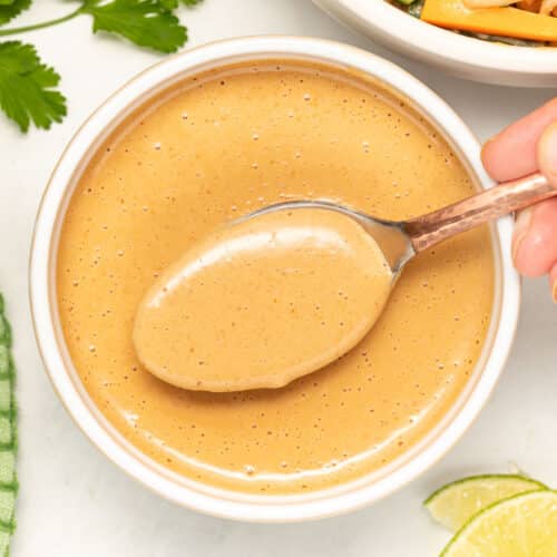 peanut sauce on a spoon