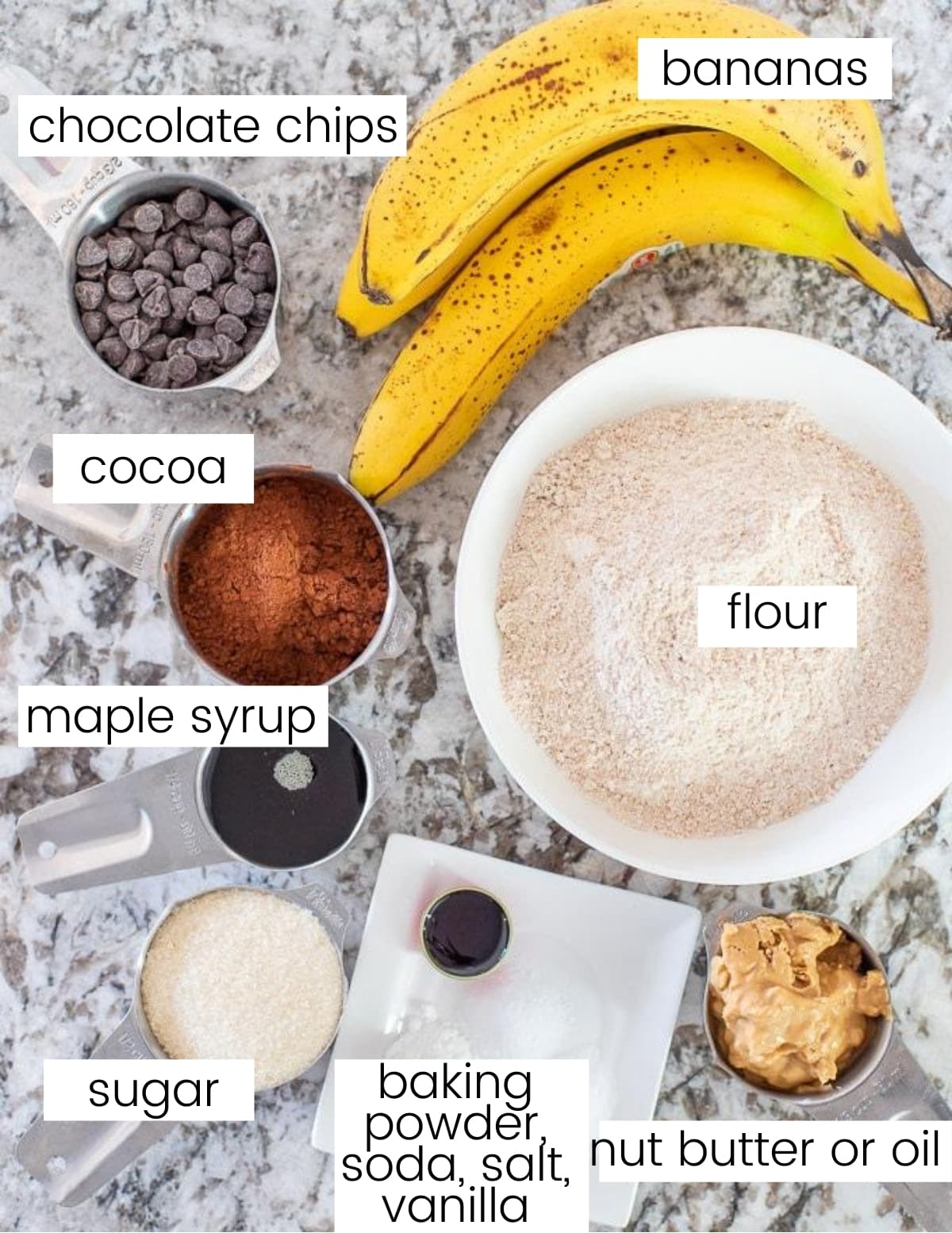 ingredients for chocolate banana bread