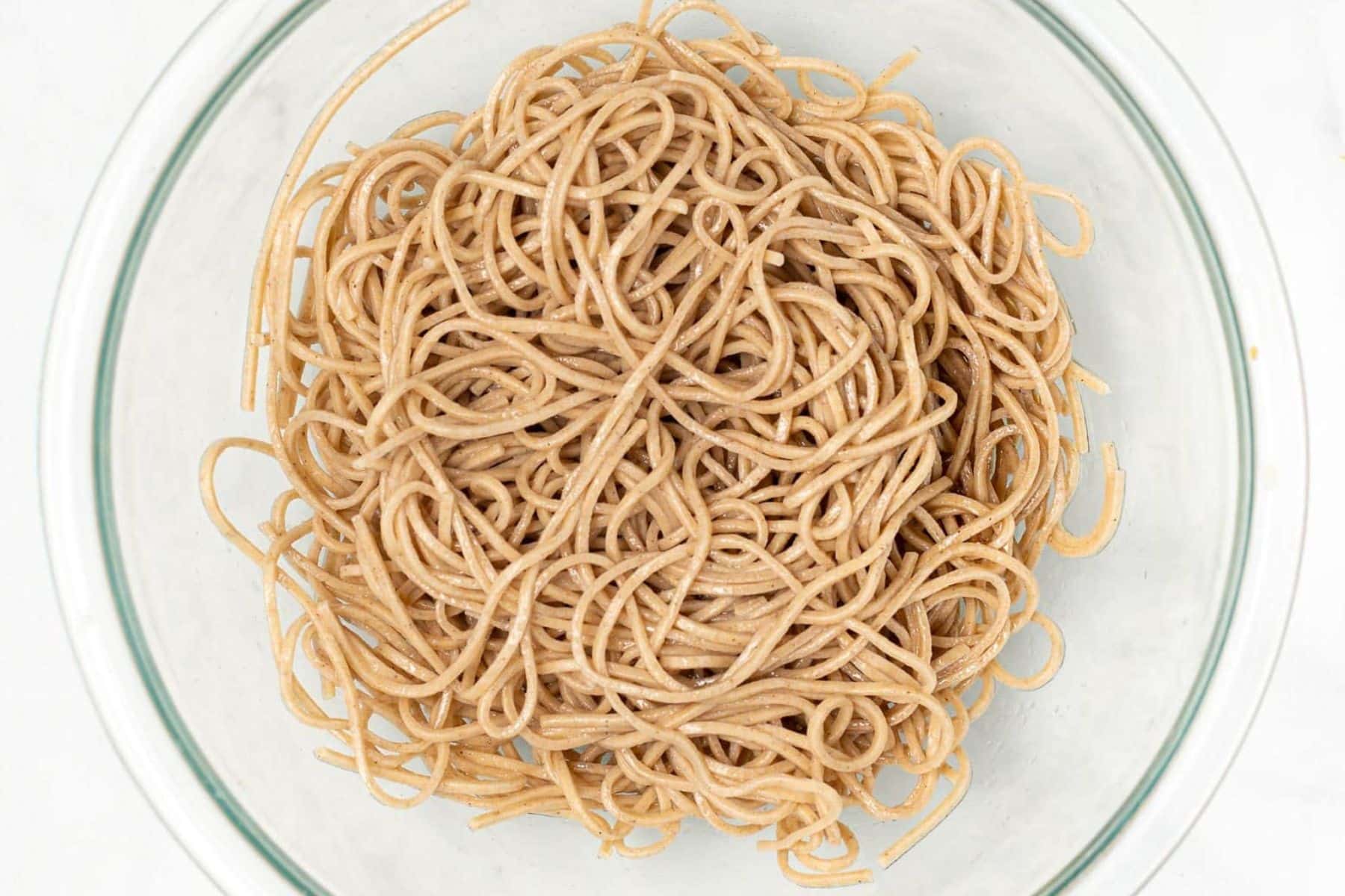 cooked, drained noodles in a bowl