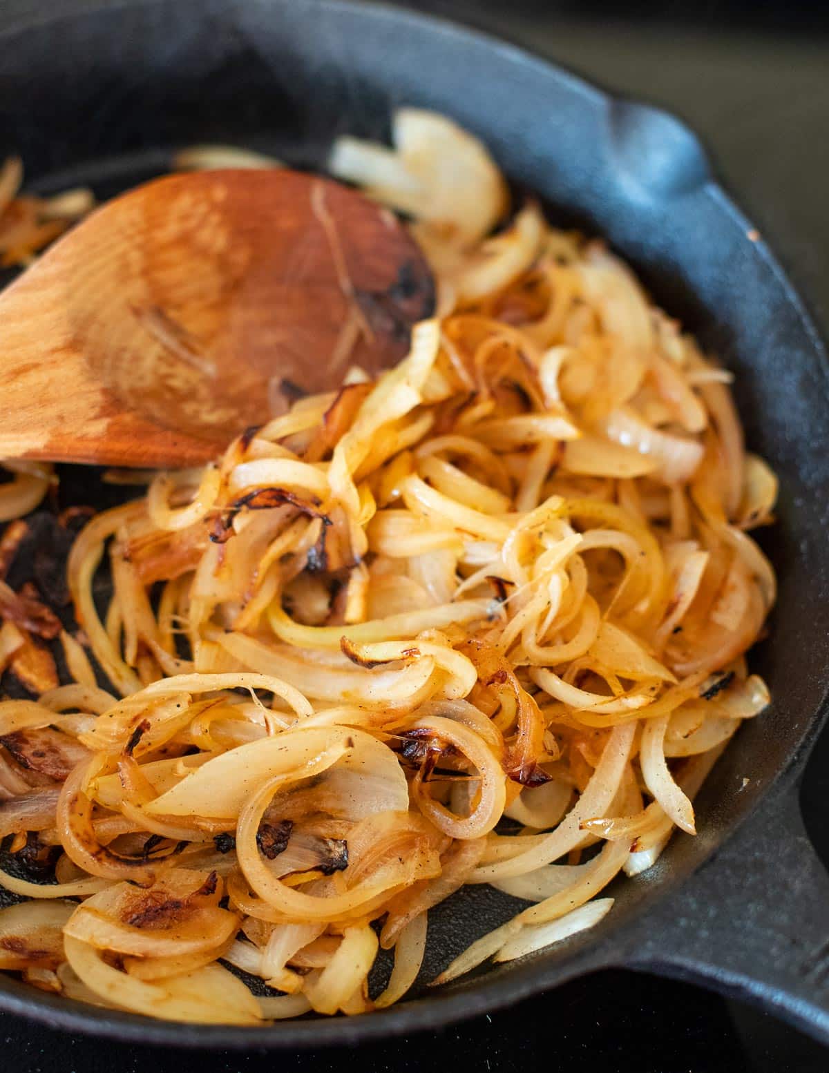 golden onions in a skillet