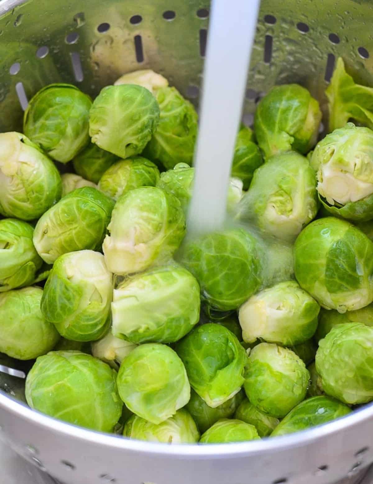 brussels sprouts in a colander