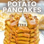 Vegan Sweet Potato Pancakes in a stack