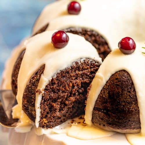 a slice of vegan gingerbread cake