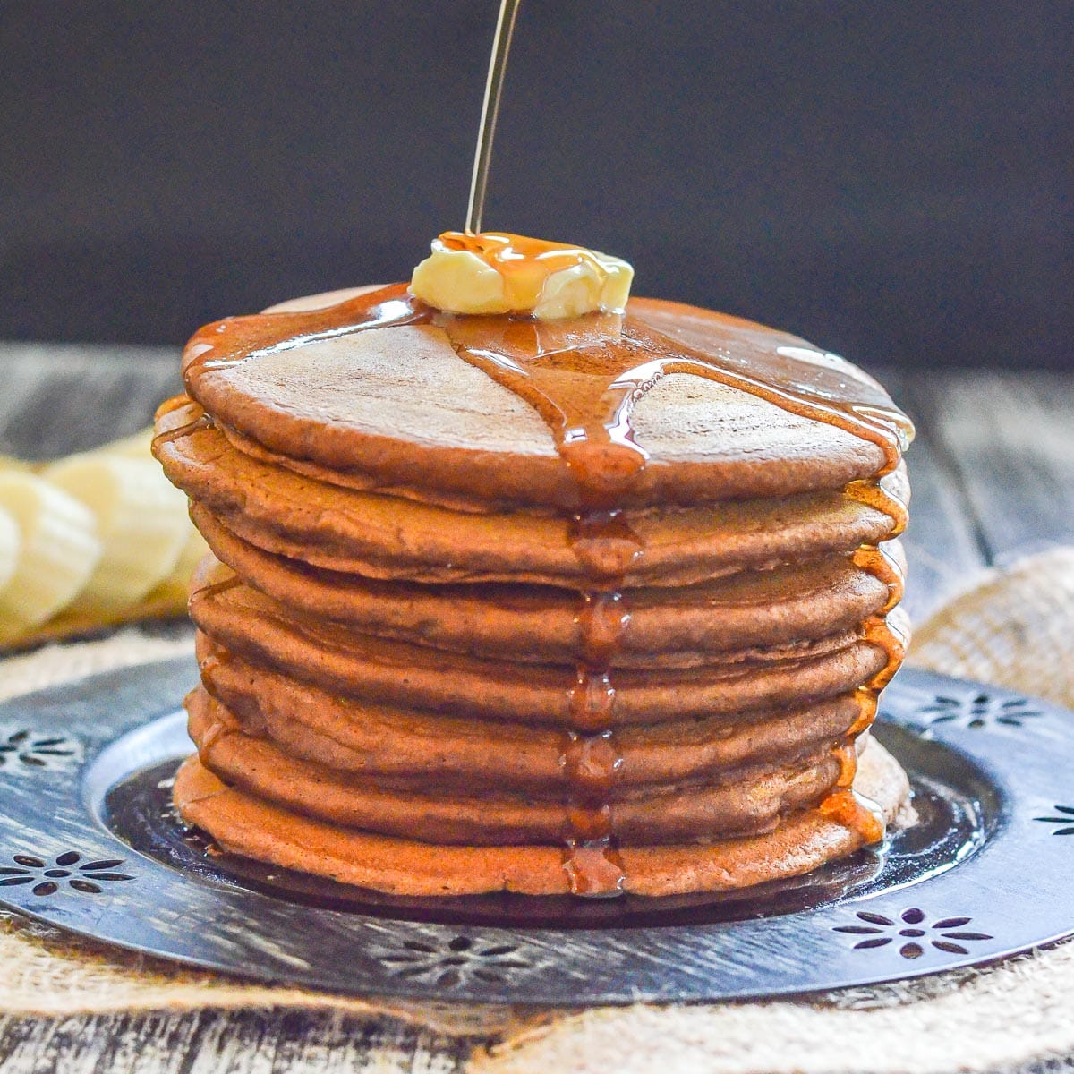 a stack of gingerbread pancakes