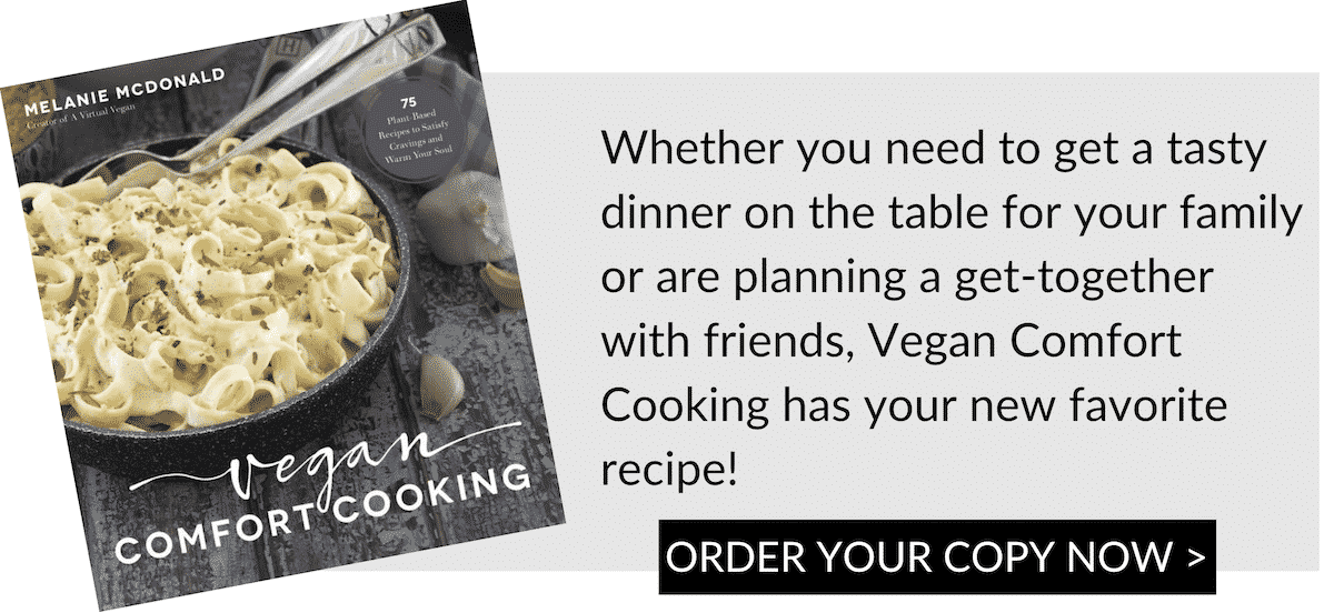 ad for Vegan Comfort Cooking cookbook