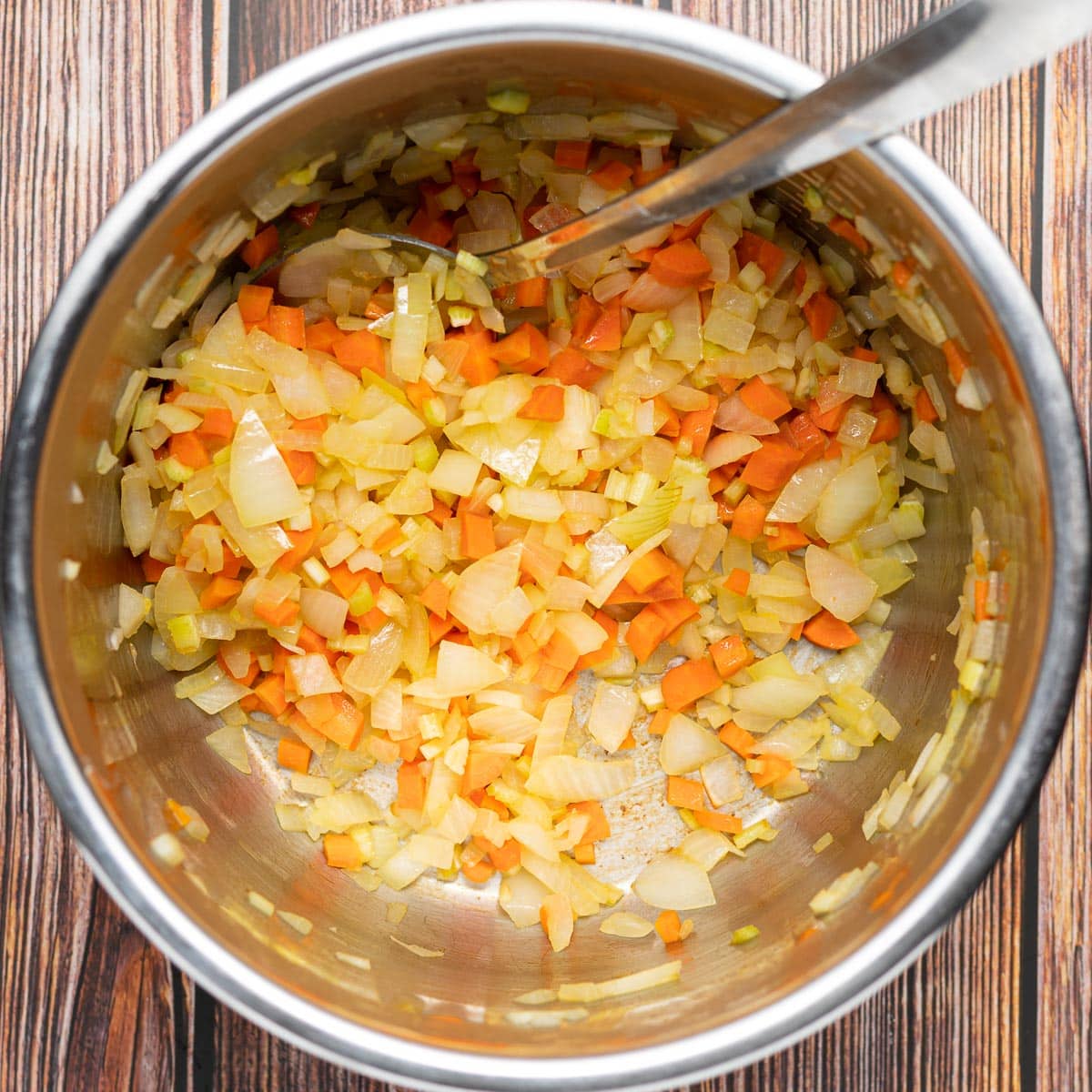 sautéed onions, carrot and celery in an Instant Pot