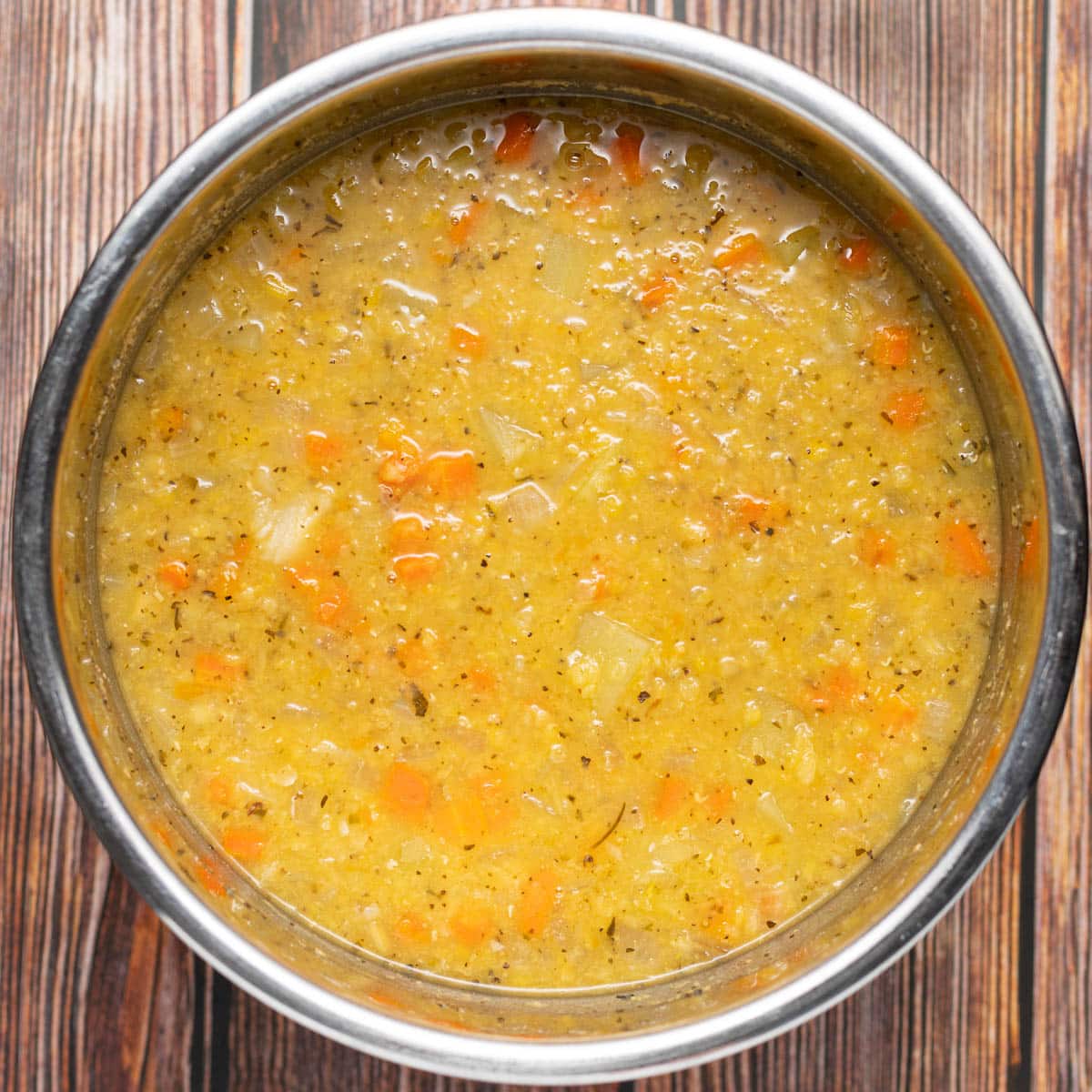 cooked red lentil soup in an Instant Pot