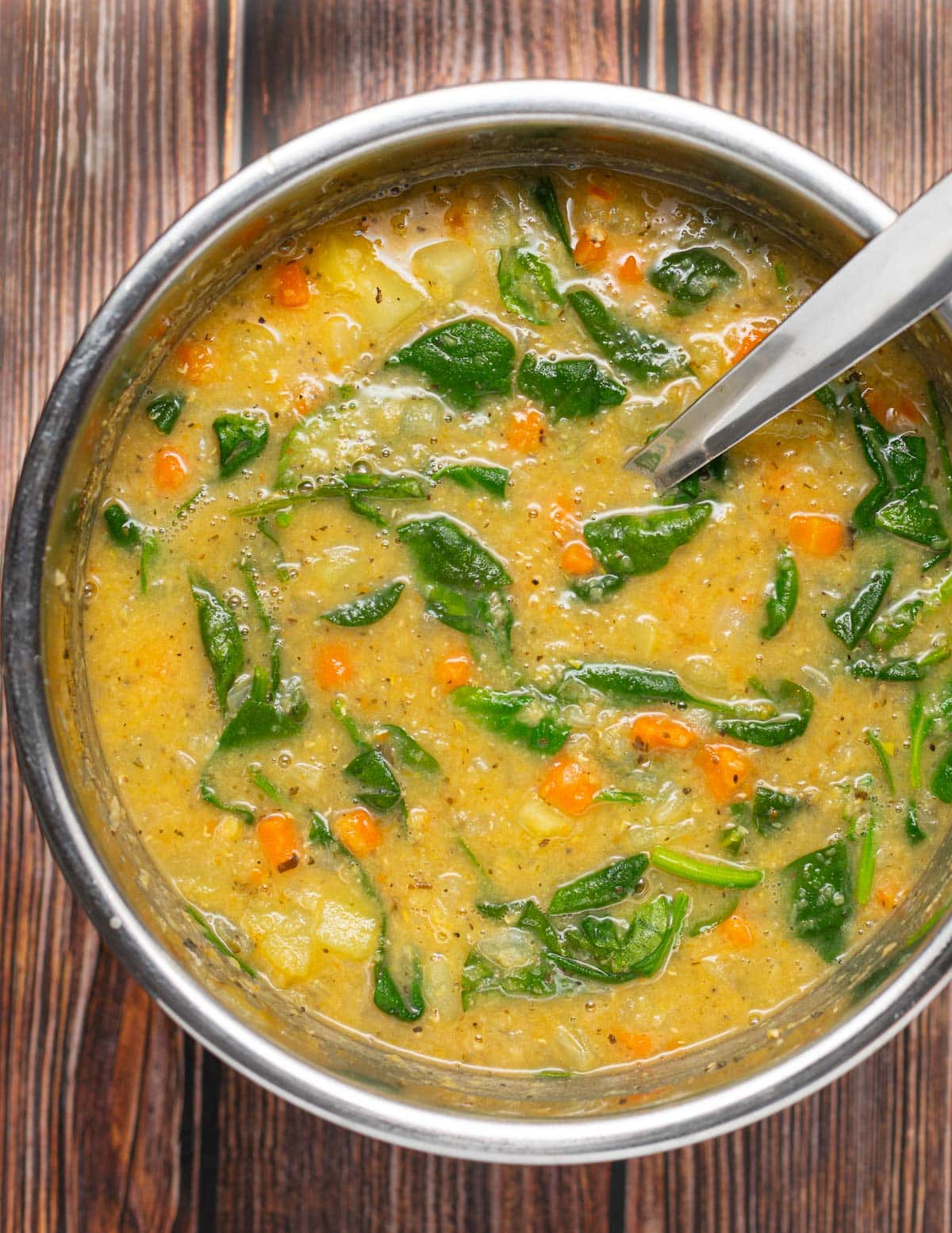red lentil soup with spinach