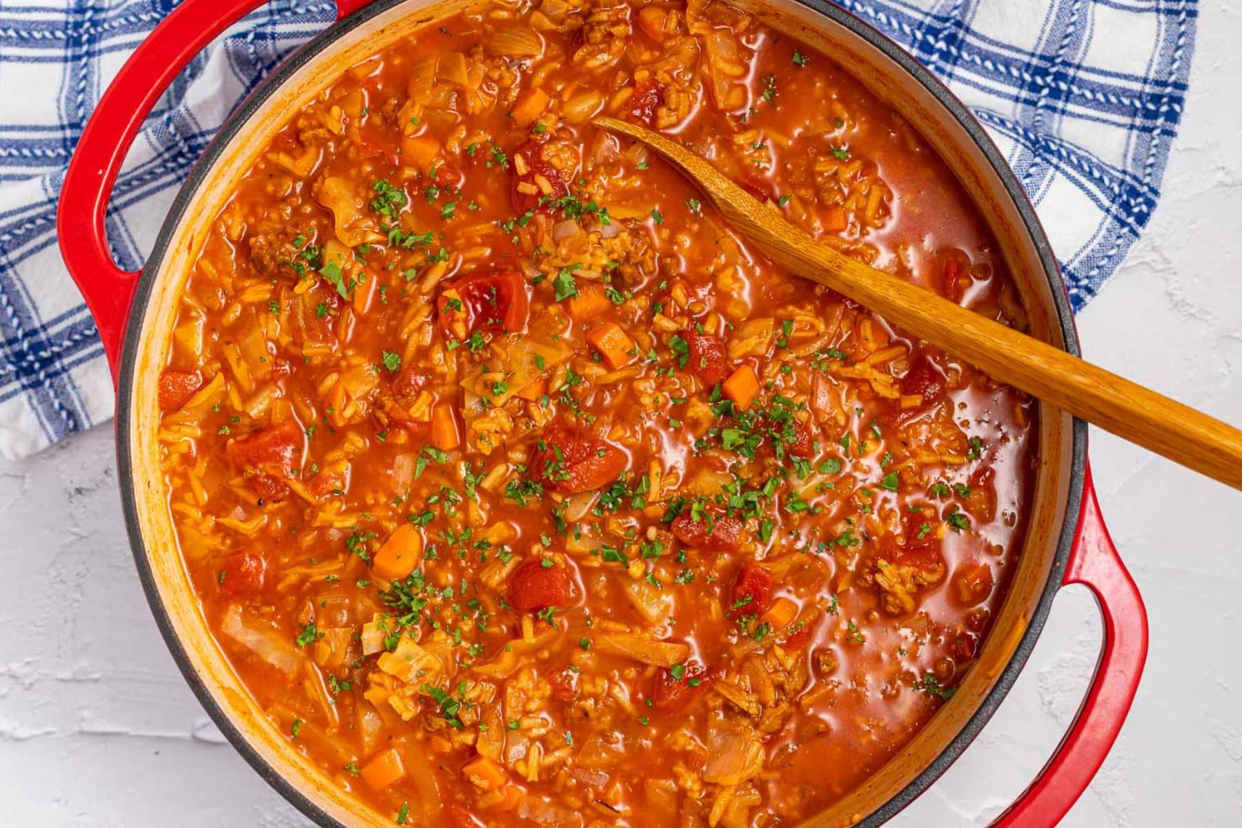 cooked cabbage roll soup in a pan