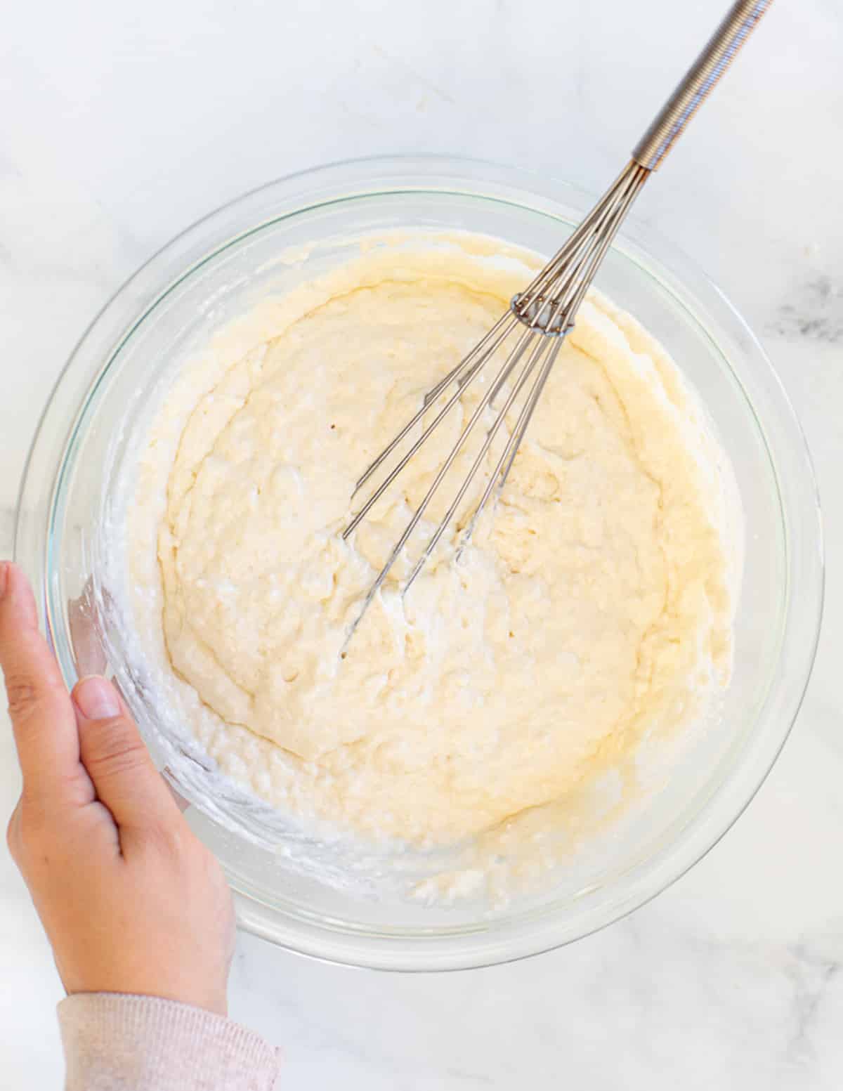 a bowl of pancake batter